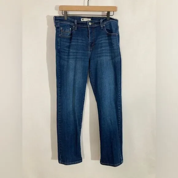 Levi’s Jeans Womens 12S 31x30 Blue Denim Mid Rise Straight Leg Stretch - Picture 2 of 12